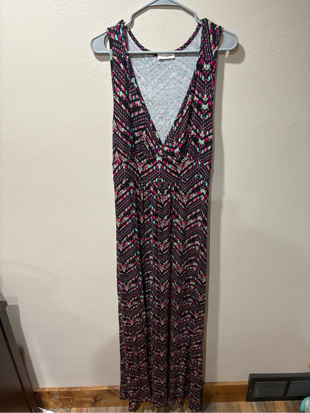 Loveappella Black Maxi Dress with Pink & Teal Accents